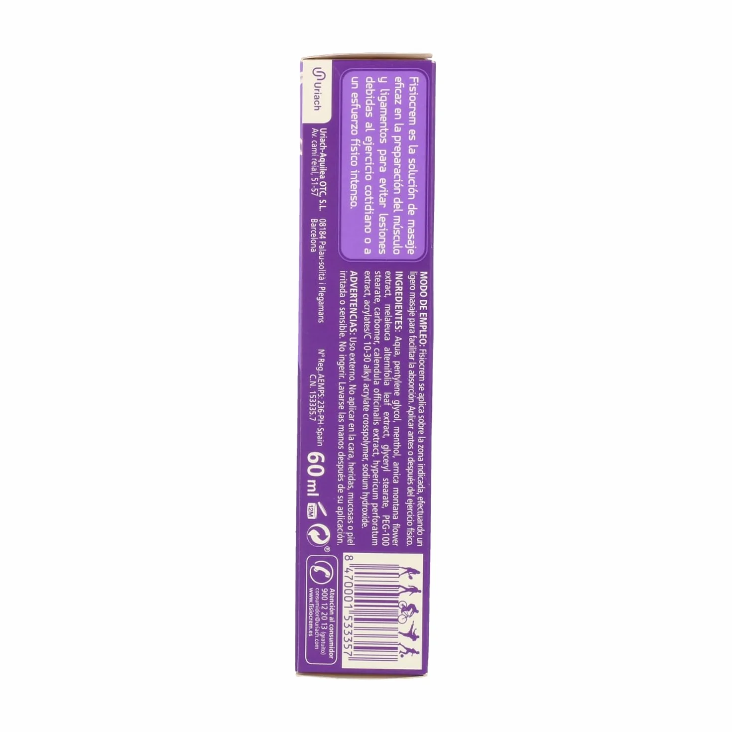 FISIOCREM GEL ACTIVE 60ml Crema Masaje Músculos y Ligamentos con Melaleuca, Árnica, Hypericum Perforatum, Calendula