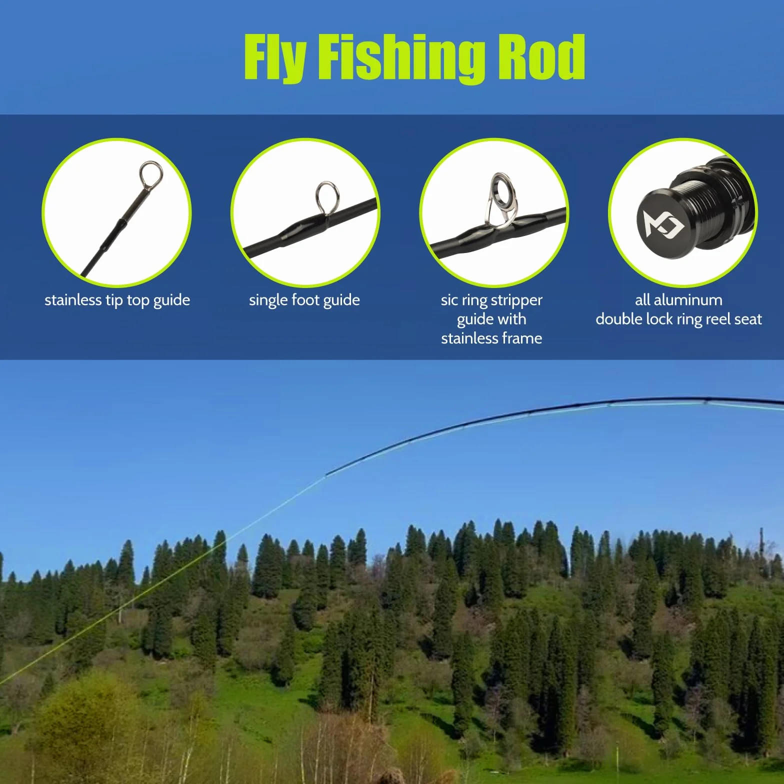 Kit de iniciación de caña de Pescar con Mosca y Carrete, con Caja Ligera para Moscas y Moscas de Pesca y Carrete de Aluminio Fundido, Funda de Transporte y Accesorios