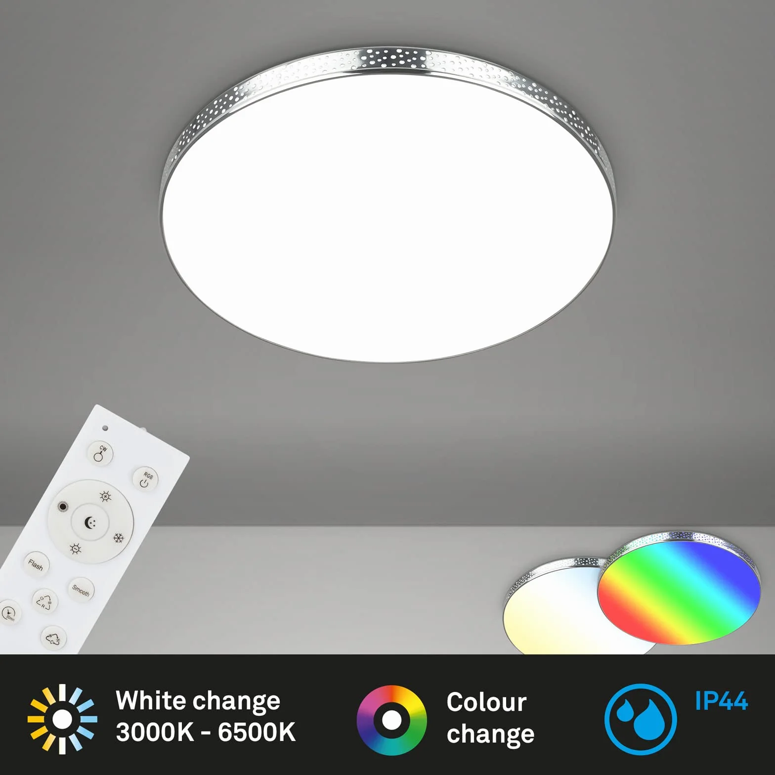 BRILONER Lámpara LED techo efecto brillo baño RGB IP44 temperatura color regulable cromo 355x65 mm