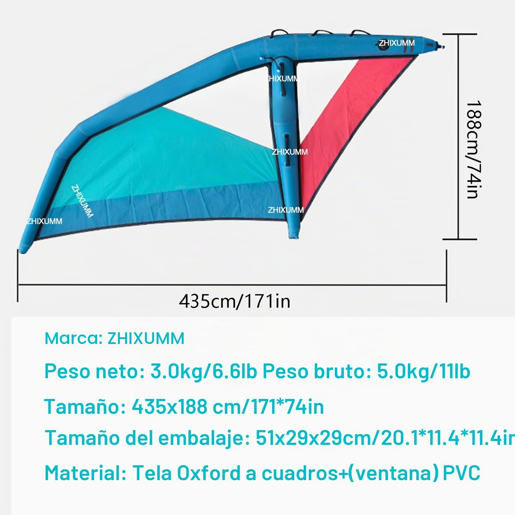 Tabla De Paddle Surf Hinchable Profesional Sup, Vela Hinchable Profesional, Cometas De Windsurf De 435 X 188 Cm, Tela Oxford + Ala Hinchable De Pvc Azul Y Roja