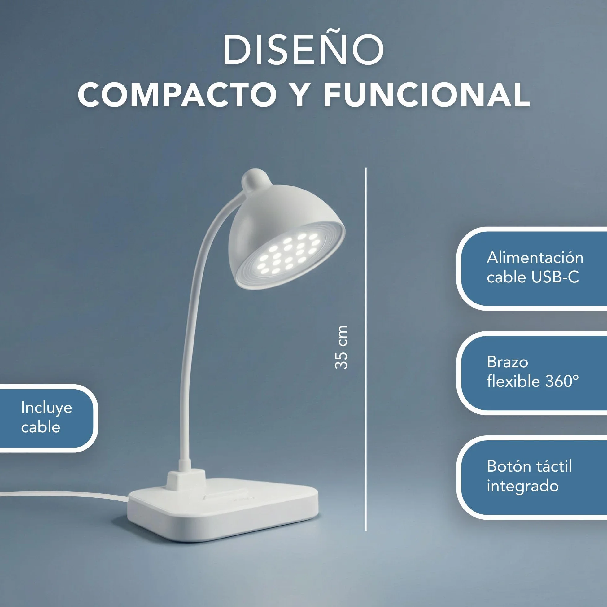 Flexo LED de Escritorio Antifatiga Ocular, Brillo Regulable, Cuello de Cisne Flexible