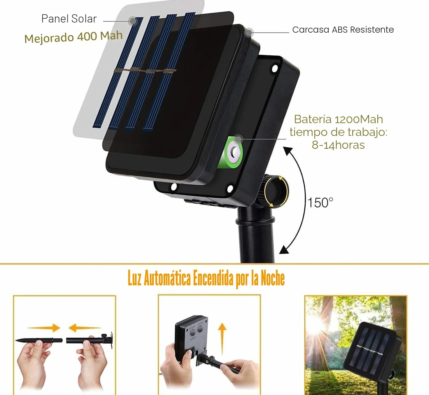 Guirnaldas Luces Exterior Solar 8M 16 Bombillas Plástico Irrompible 8 Modos IP65 Impermeable Blanco Cálido