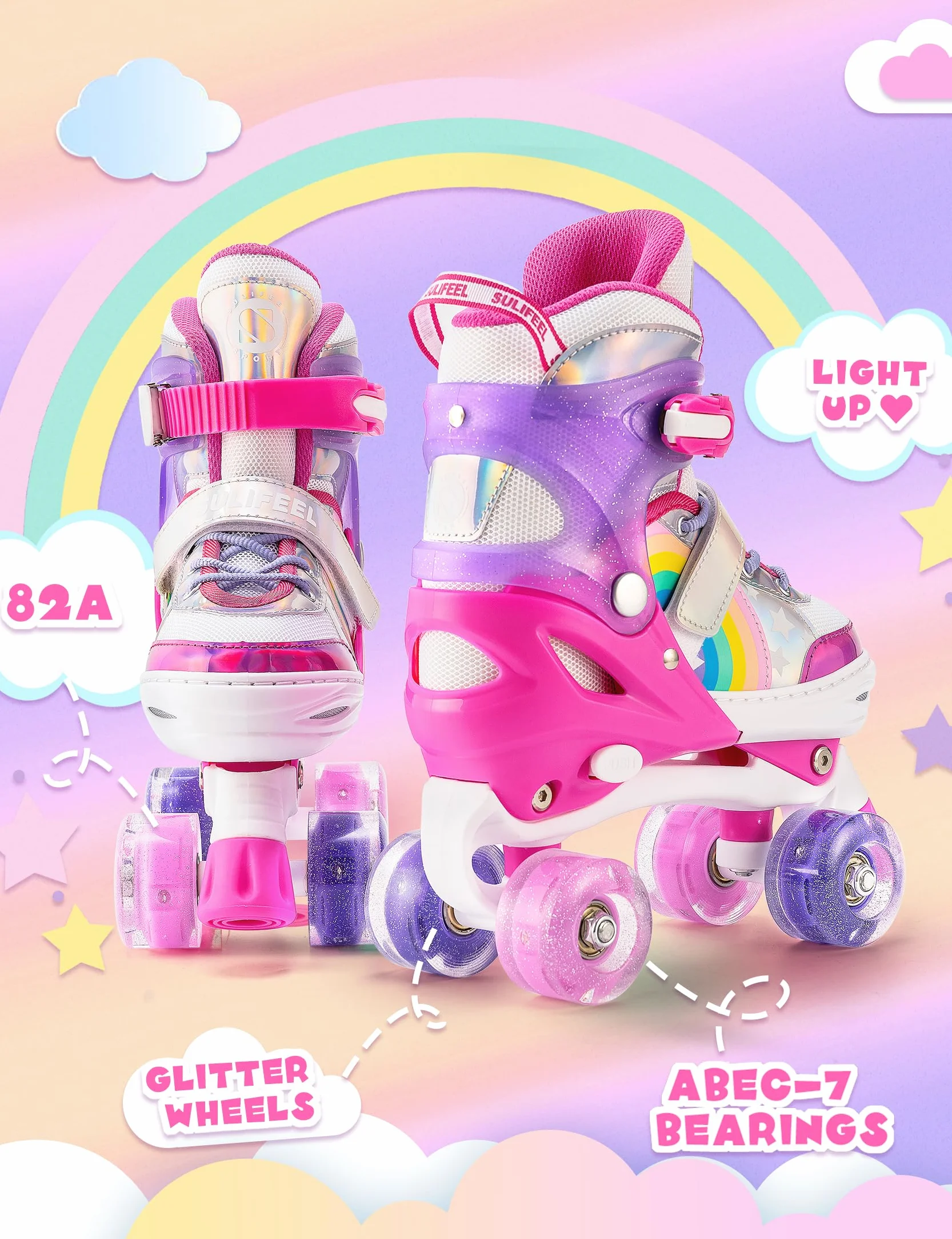 Sulifeel Rainbow Unicorn Patines Roller con Luces Ajustables para Niñas