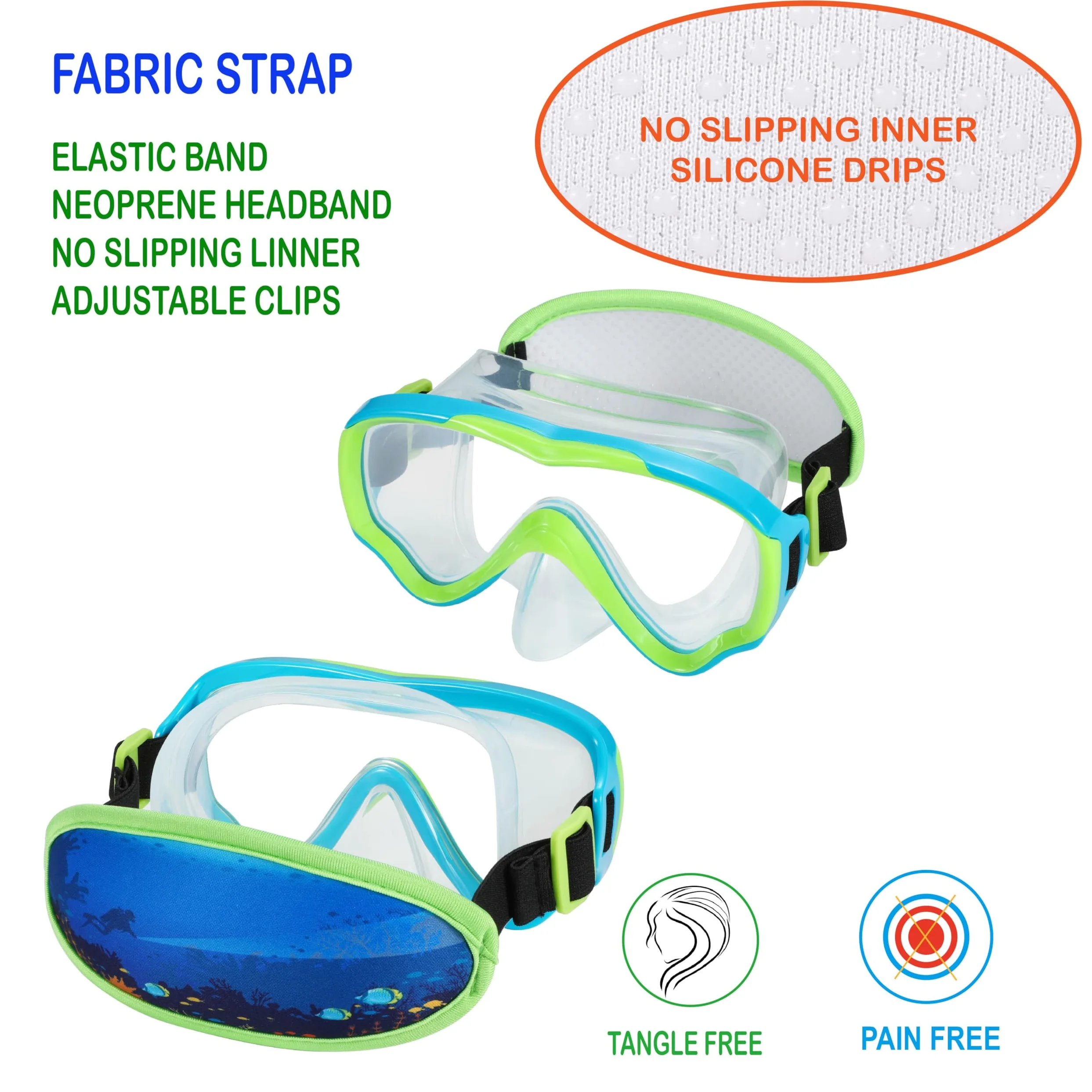 Gafas de natación para niños de 6 a 14 años, máscara de buceo sin correa de enredos, gafas de agua, cubierta de nariz para niños y jóvenes