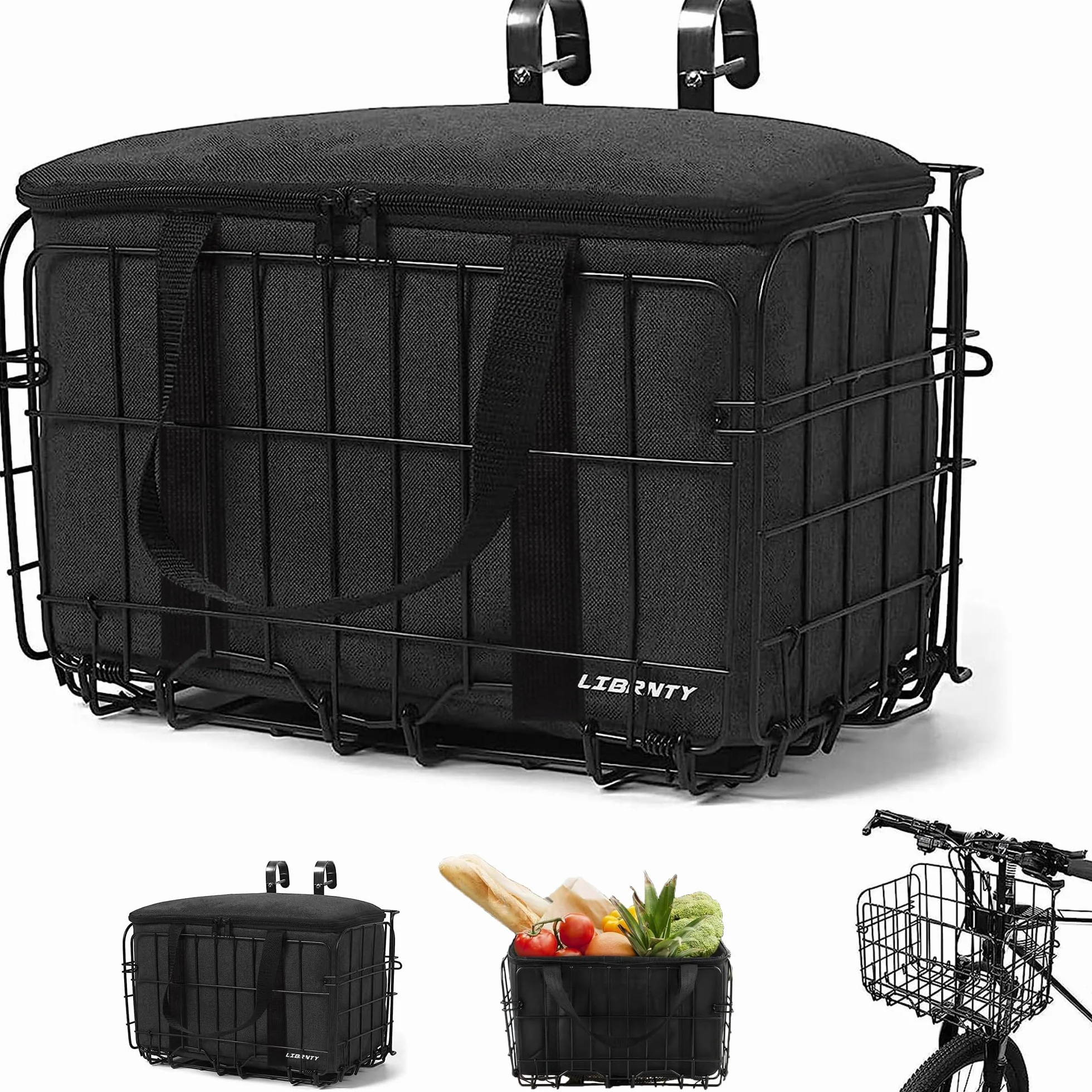 Cesta Delantera Bicicleta Malla Metálica, Bolsa Trasera Desmontable Multiusos para Bicicleta Plegable y Mountain Bike