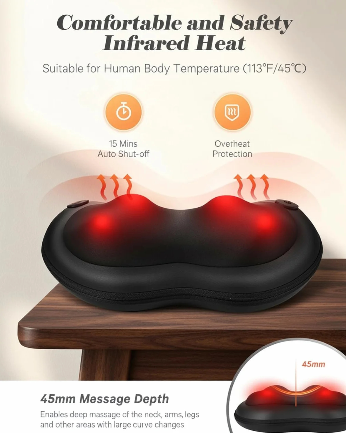 Masajeador Cervical y Espalda, Cojín de Masaje Eléctrico Shiatsu con Calefacción, 4 Rodillos para Cuello