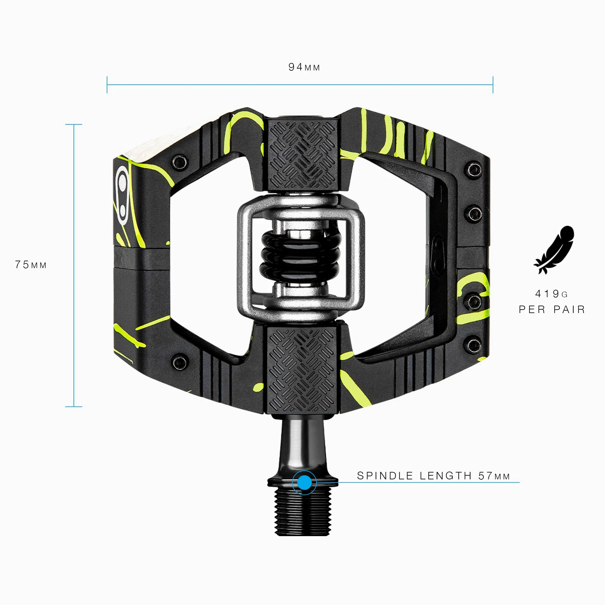 Crankbrothers Mallet E - Pedales de Bicicleta de montaña - Colección Splatter - Plataforma optimizada MTB Enduro - Sistema de Clip par de Pedales para Bicicleta de montaña (Tacos incluidos)