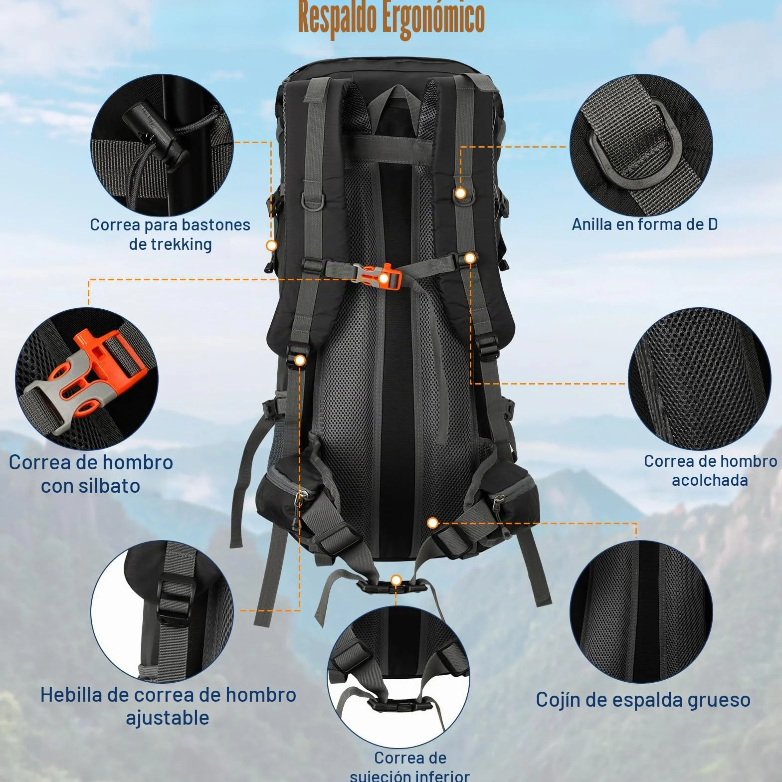 Cozary Mochila Trekking 70L Impermeable Antidesgarro con Cubrelluvia, Sistema Transpirable para Senderismo Camping Montañismo