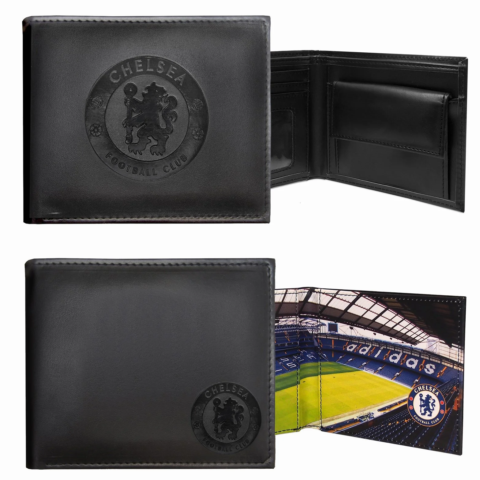 Chelsea FC - Cartera Oficial con el Escudo Grabado - Negro - Negro
