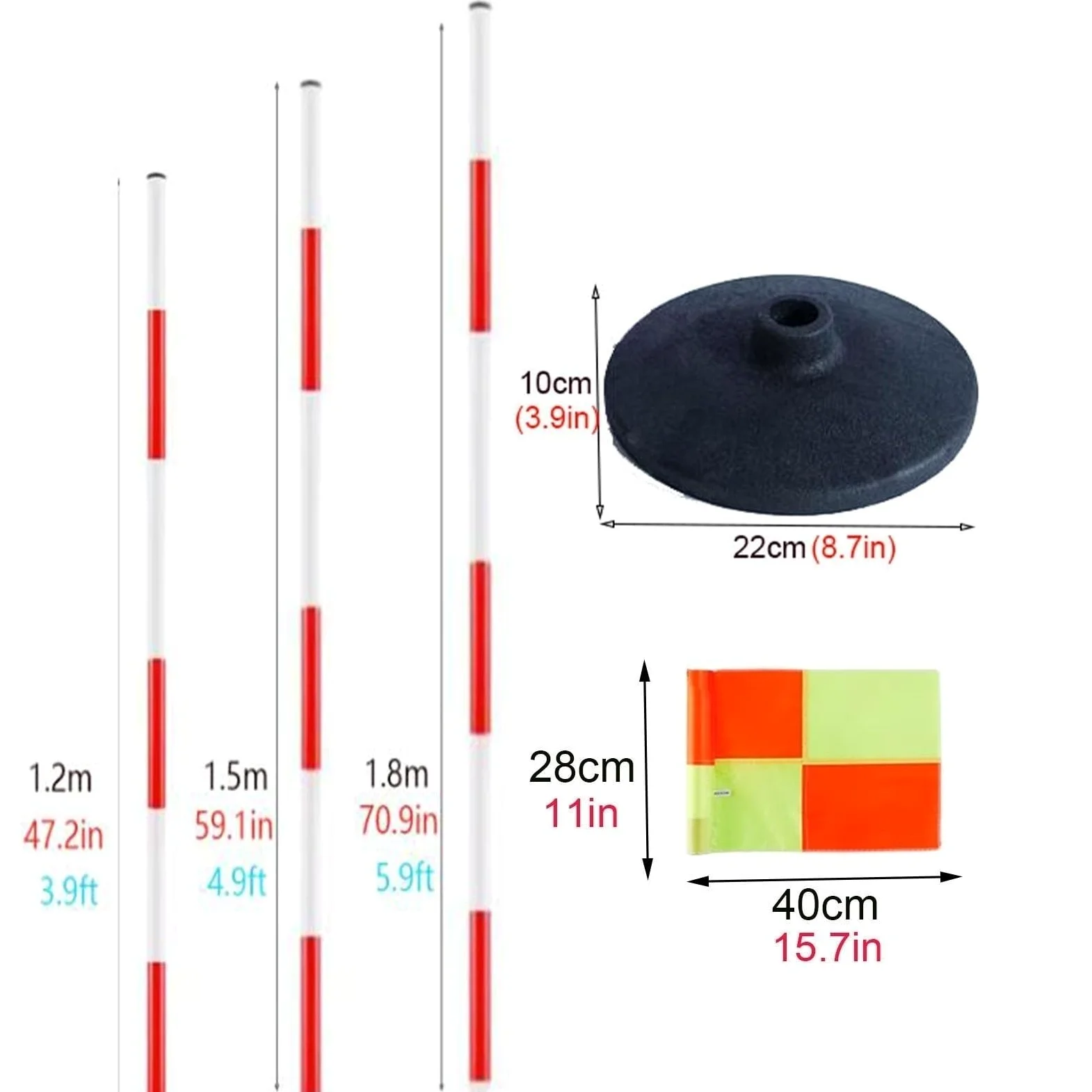 Juego de Postes de Agilidad para fútbol, Postes de eslalon para Entrenamiento Deportivo con Base de Goma, para marcar Esquinas/Campos, Equipo de Entrenamiento Deportivo (Size : 1.8m/70.9in)
