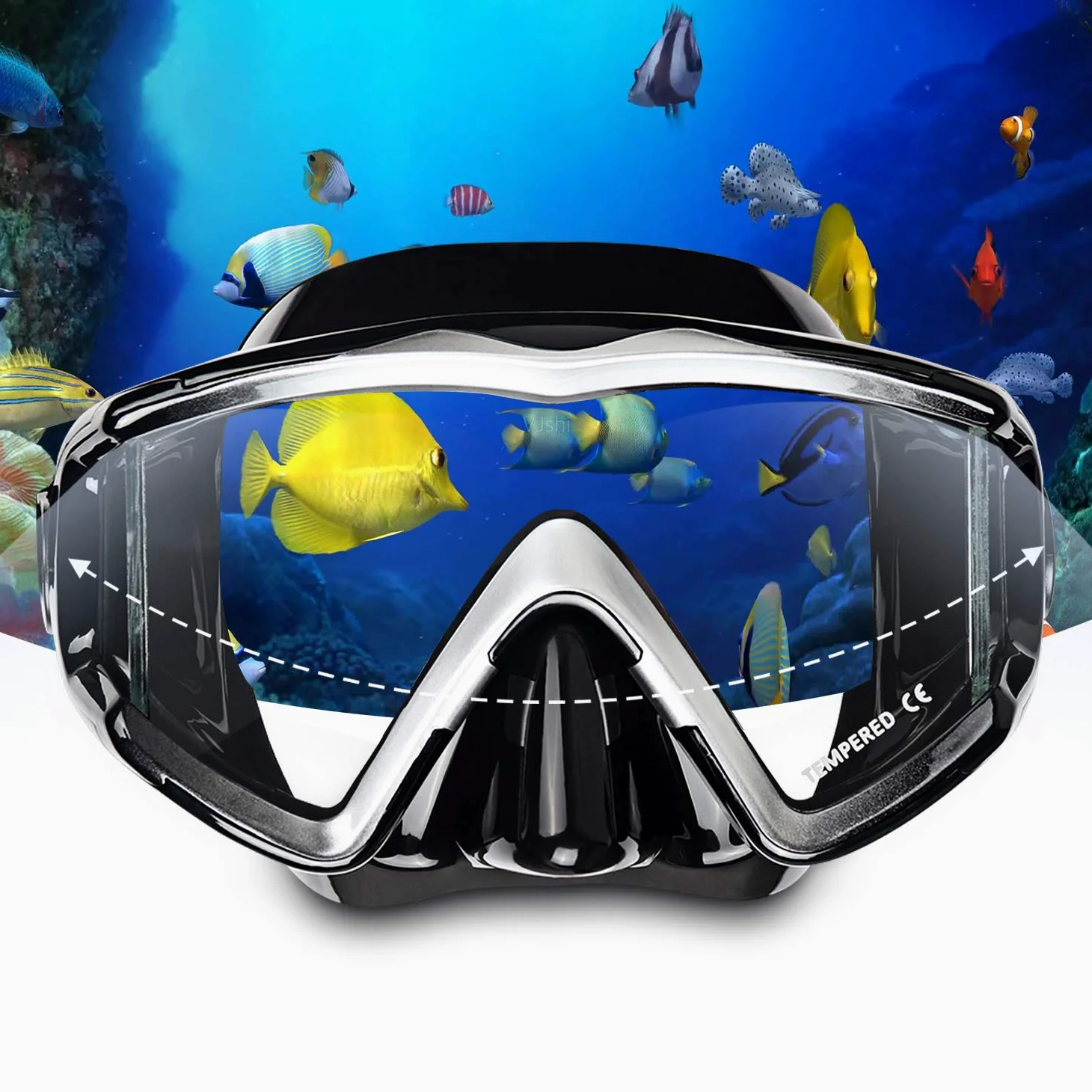 Pano - Máscara de buceo de 3 ventanas para adultos, máscara de esnórquel de vidrio templado, antivaho, gafas de natación sin fugas, con cubierta de nariz, equipo de esnórquel
