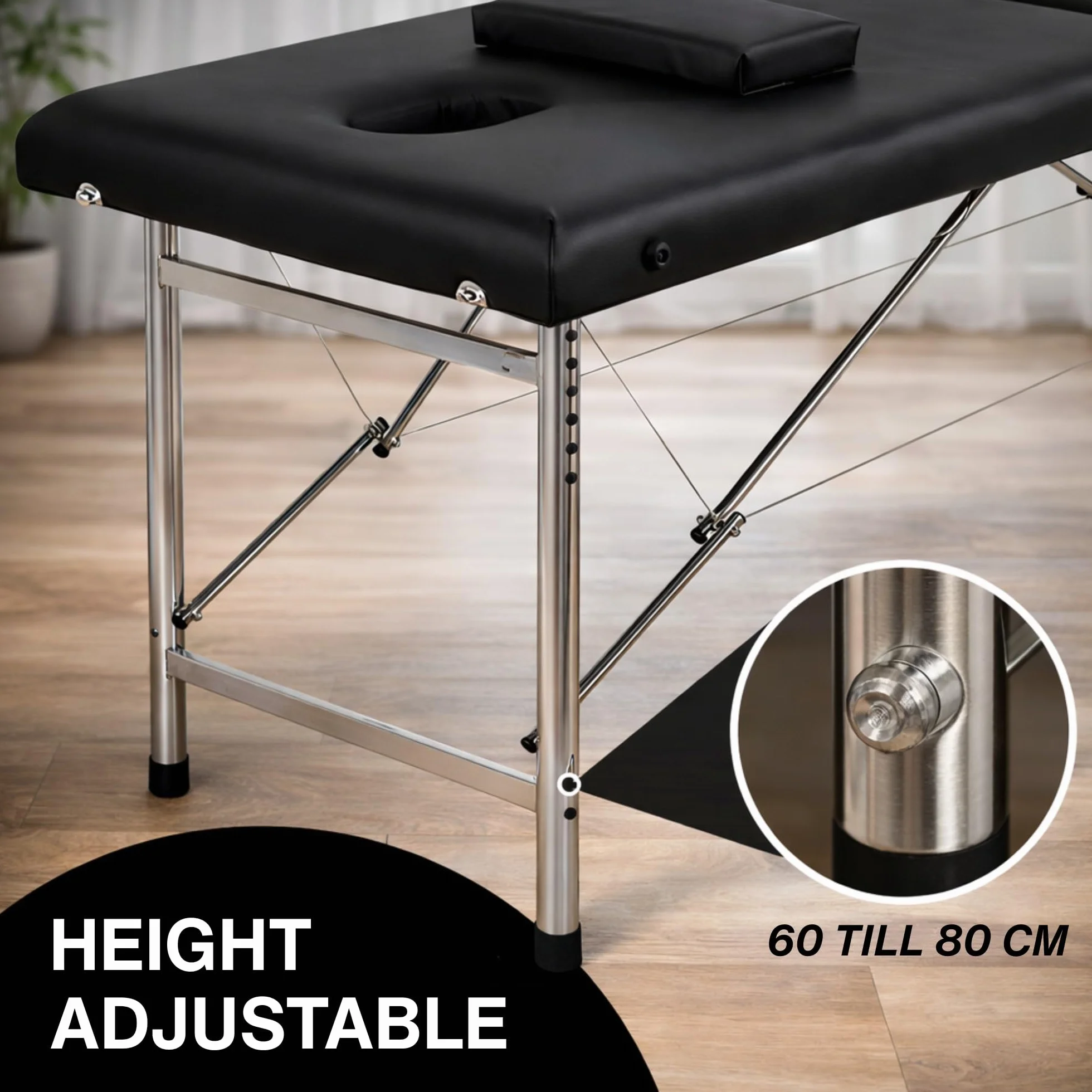Mesa de masaje plegable profesional Maya de 2 planos, aluminio negro