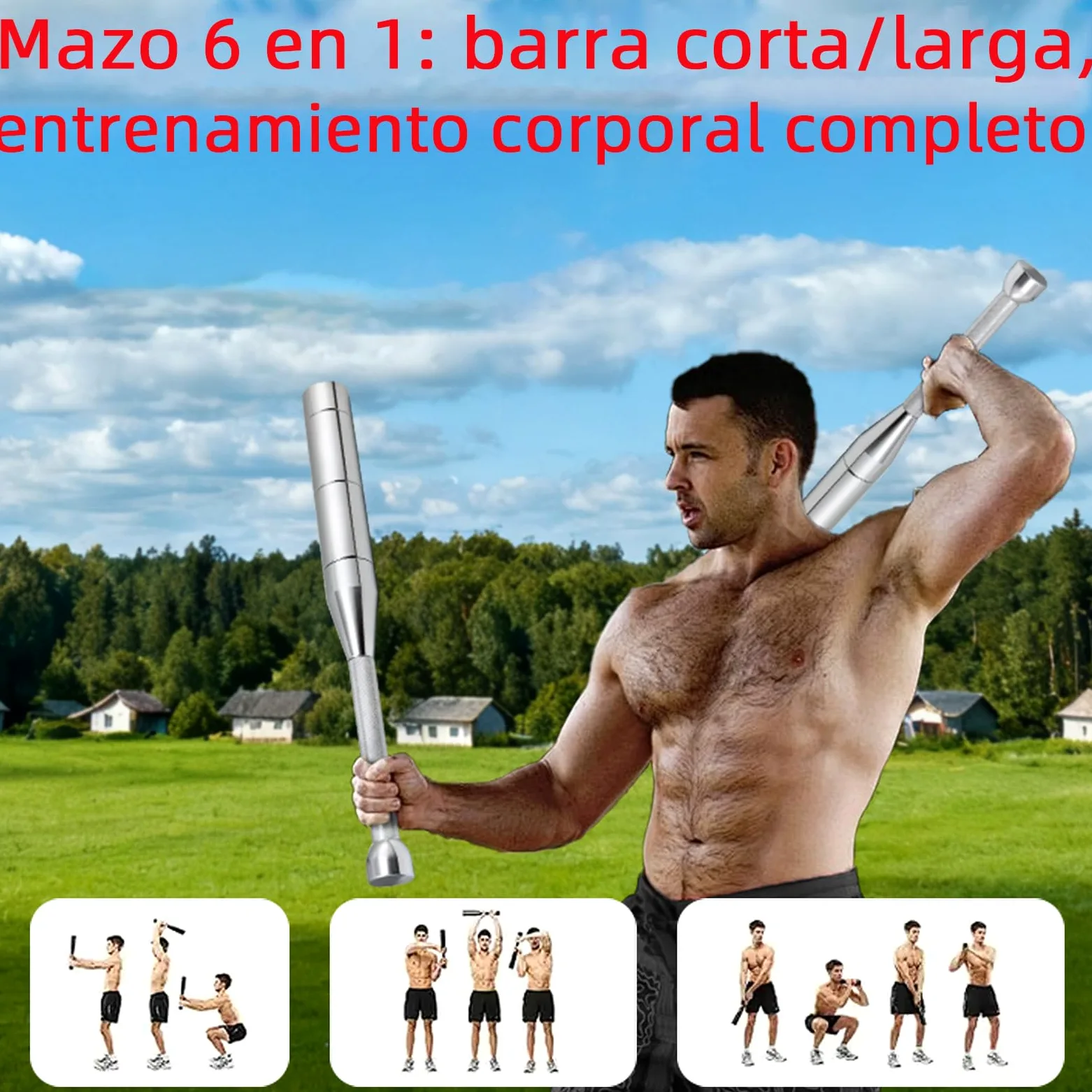 Mace Bell ajustable 6 en 1 – Club indio de acero para cuerpo completo, hombros, antebrazos, fitness, artes marciales mixtas, rehabilitación, con reforzador, probador de puntas y pesos ajustables (3
