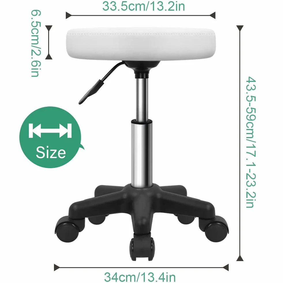 FURWOO Taburete Giratorio de Altura Ajustable con Ruedas Blanco para Masajes de Salón SPA
