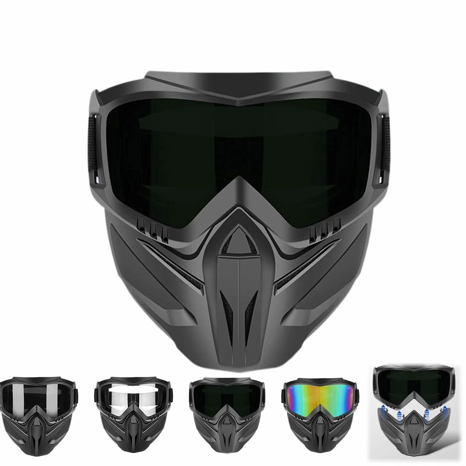 Full Face Protective Mask with Removable Goggles, Anti-Fog Face Shield for Motorcycle Riding, Cycling, Softball & Outdoor Sports