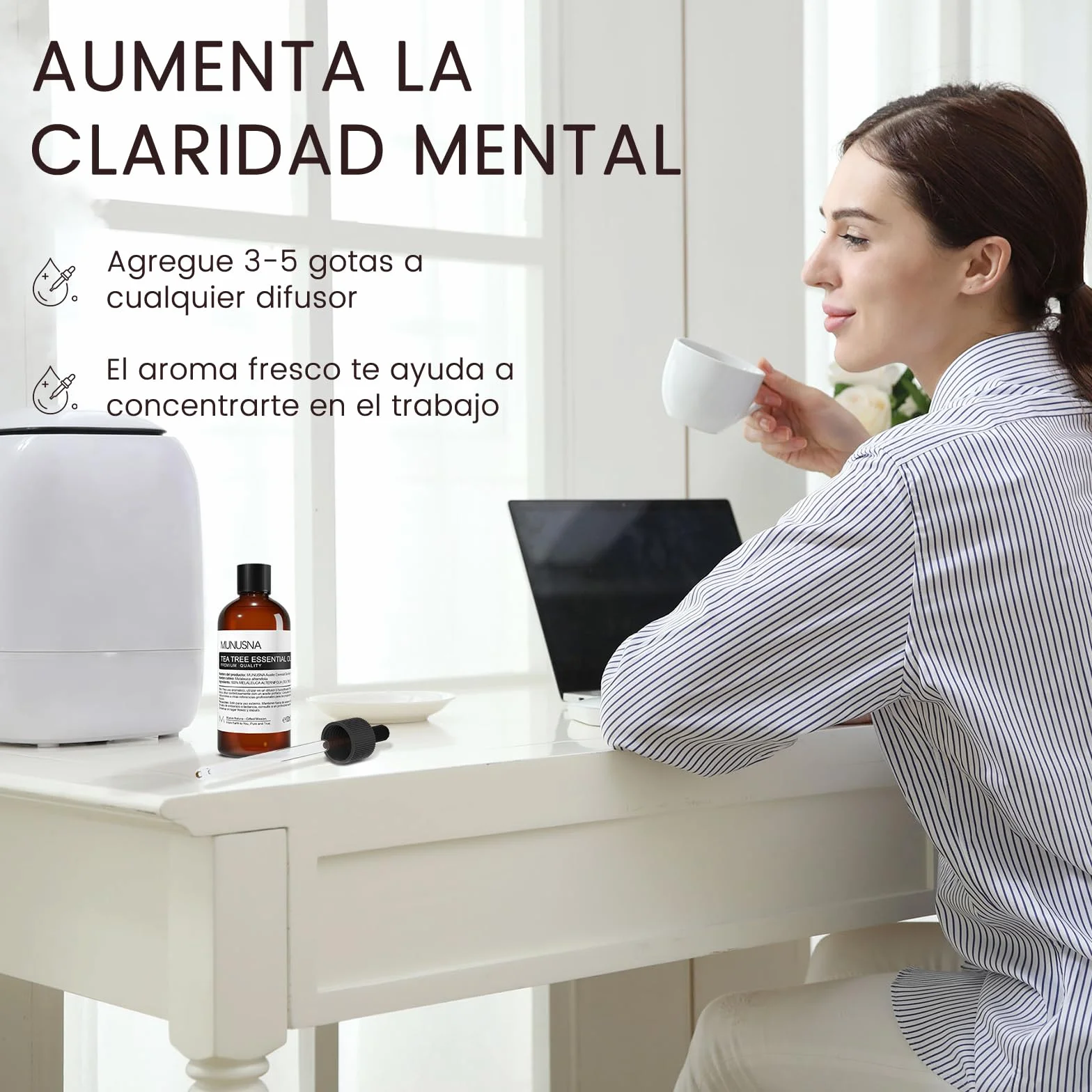 MUNUSNA Aceite Esencial de Árbol de Té 100% Puro 100ml para Puntos Negros, Granos, Cabello y Uñas