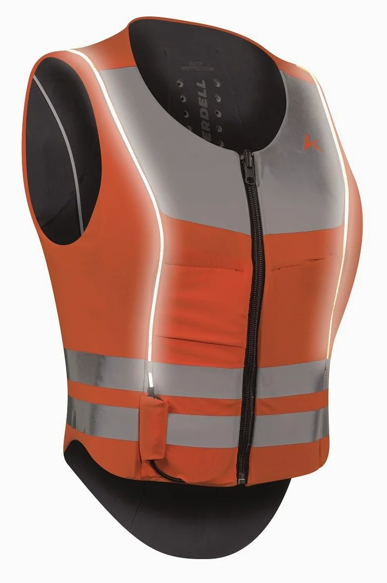 Komperdell - Ballistic High Visibility Flex Fit - Chaleco protector para equitación, color: negro/naranja neón - Tallas: XXS - XXL (XXS)