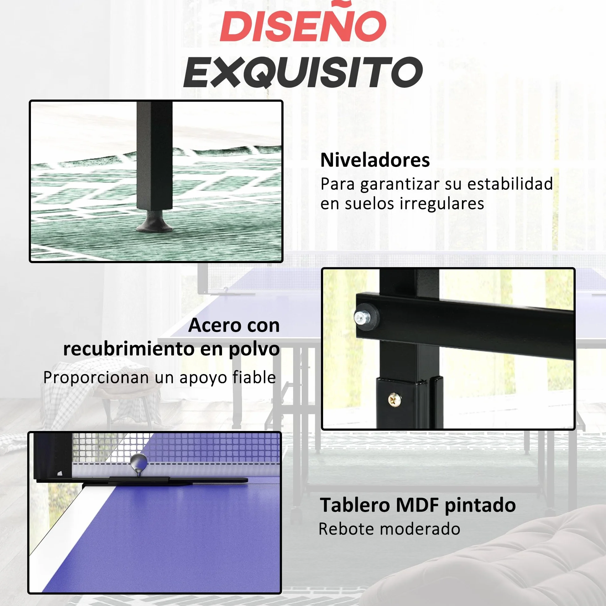 SPORTNOW Mesa de Ping-Pong Plegable Profesional 274x152,5x75,5 cm con 4 Ruedas, 2 Palas, Red y 3 Pelotas Azul