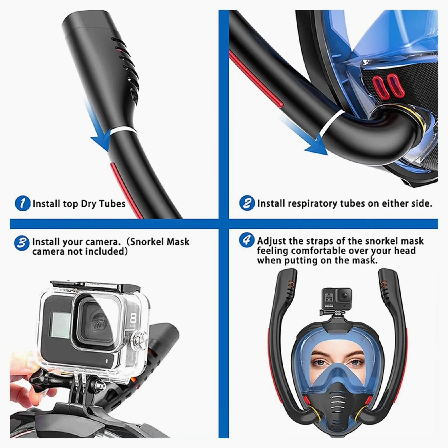 Respiracion bajo el agua Máscara De Esnórquel For Adultos, Máscara De Buceo De Cara Completa Antiniebla Subacuática, Gafas De Buceo, Equipo De Buceo For Natación Estabilidad ultraalta(Full Black,L/XL)