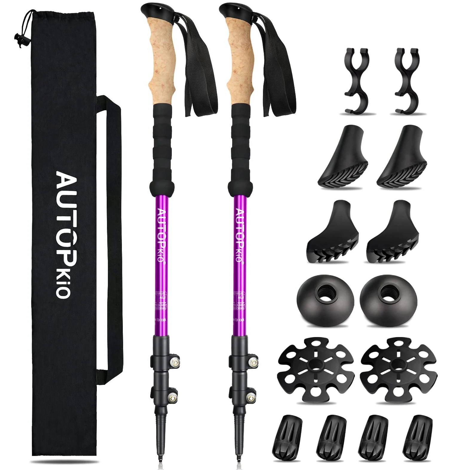 AUTOPkio Bastones Trekking, Bastones de Senderismo Telescópicos Plegables Aleación de Aluminio Ultraligero Palos Senderismo para Trail Running Camping Montañismo Mochilero Caminar