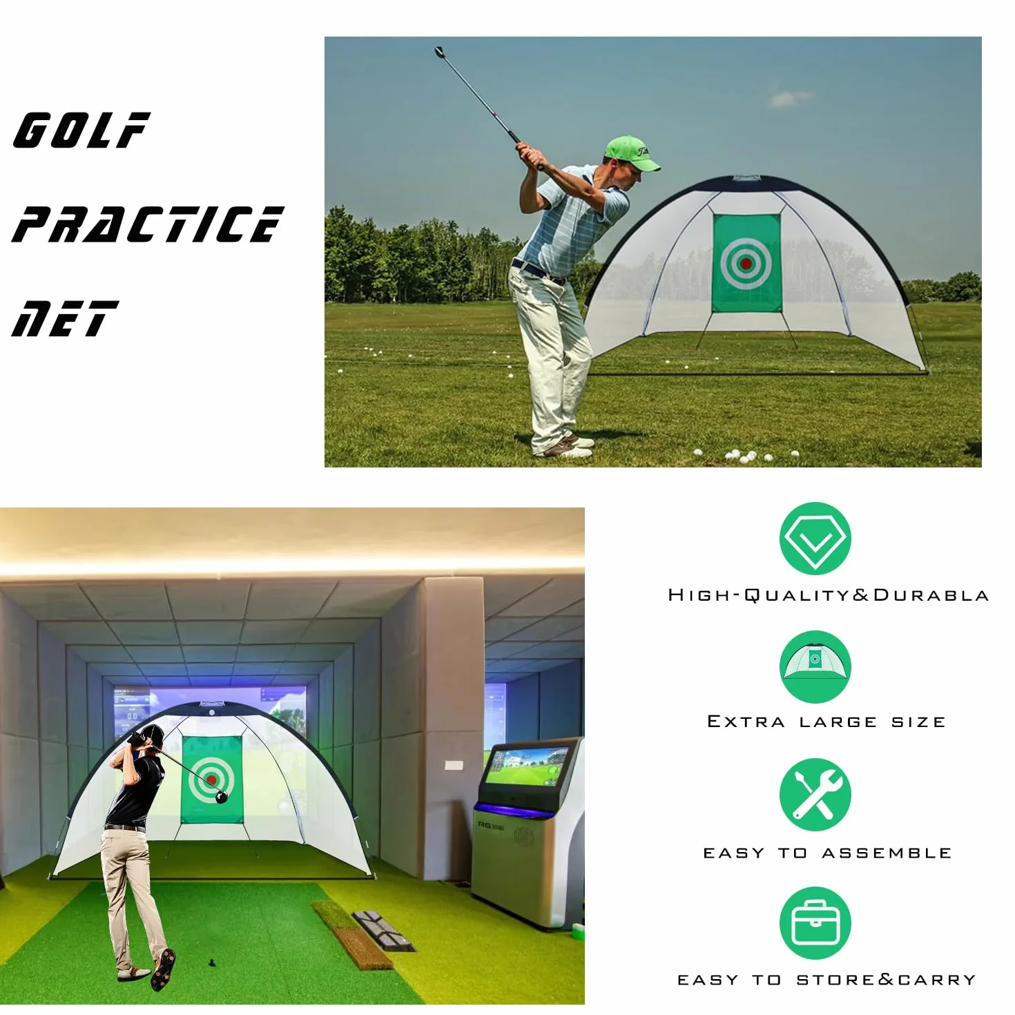 OYE Red de golf con objetivos de entrenamiento de swing y bolsa de transporte, 320 x 180 x 195 cm, red de golf con diana