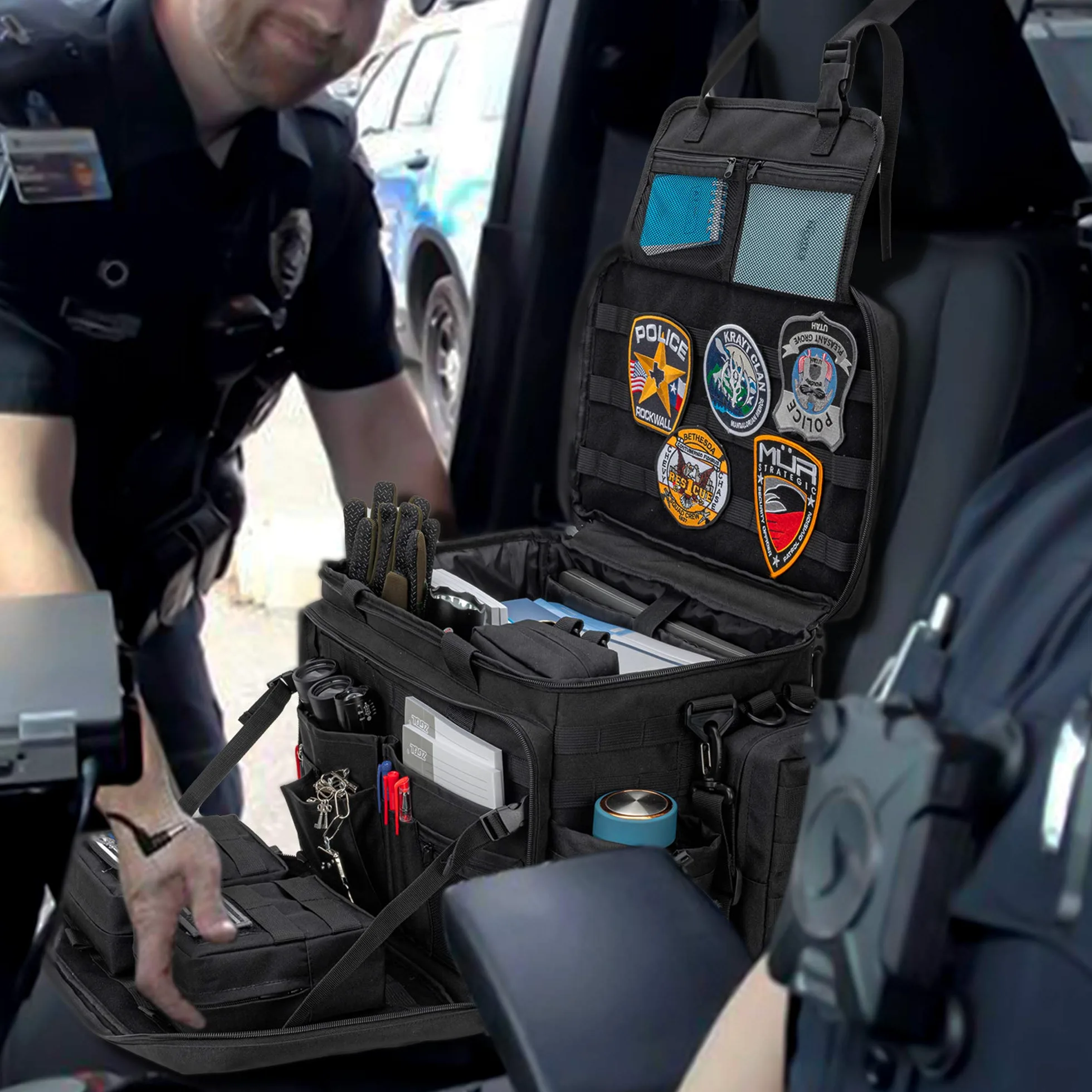 Trunab Bolsa de Patrulla Policía Bolsa Militar MOLLE Bolsa Táctica Policía, Organizador de Coche para Asiento Delantero, Bolsa Viaje Hombro con Compartimento para Laptop de 15,6