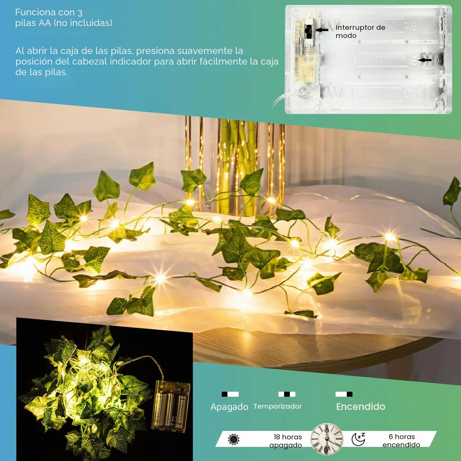 Bigzom 4m 40 LED cadena de luces de hiedra artificial con temporizador para decoración