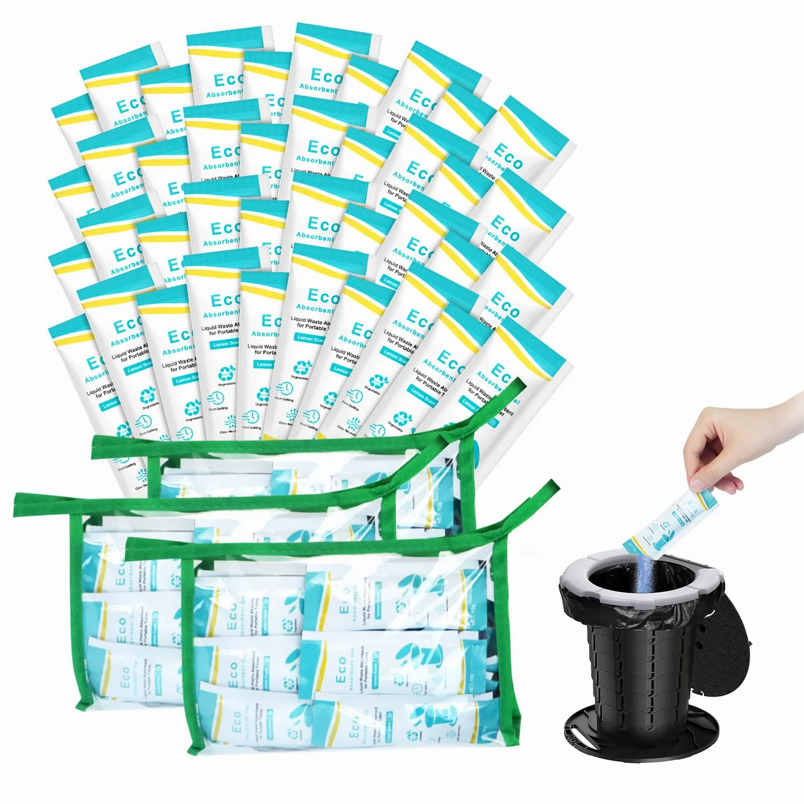 BLIKA Gel absorbente de inodoro portátil, polvo de gel de inodoro para camping, gel de residuos líquidos de orina para control de olores, gel absorbente ecológico, polvo de orina para acampar al aire