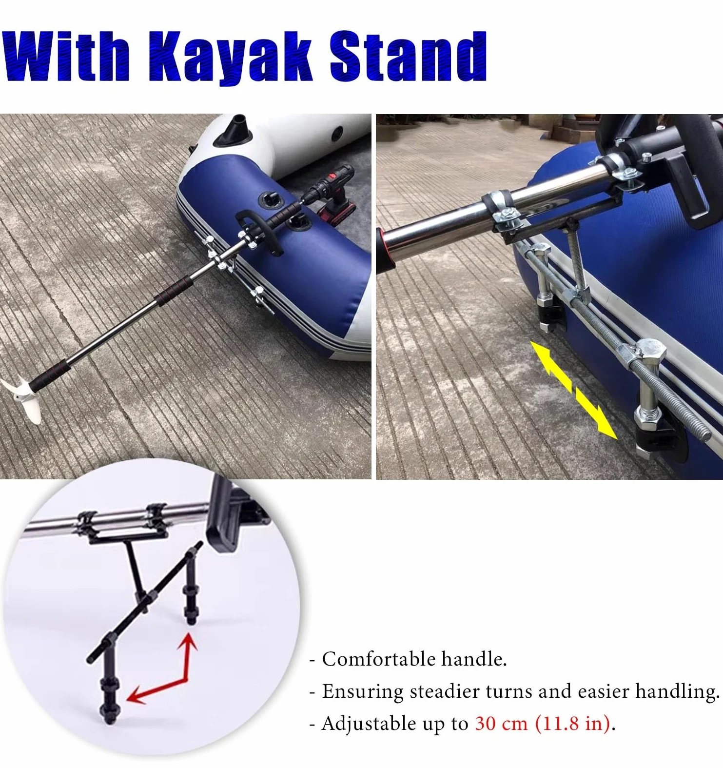 Motor Fueraborda Motor de Barco con Taladro Inalámbrico para Exteriores, Hélice Manual con Flotador para Kayak, Propulsor de Motor de Pesca de Arrastre para Barco(With Kayak Stand,L-125cm(49 1/4"))