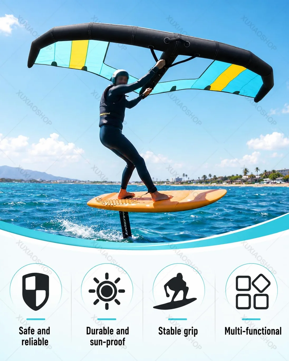 Vela de Surf Hinchable con Ventana para Wing Foil 4m2 | Incluye mochila, bomba y leash; para adultos en wingfoil, wingsurf y SUP durante viajes a playa, lago o bahía