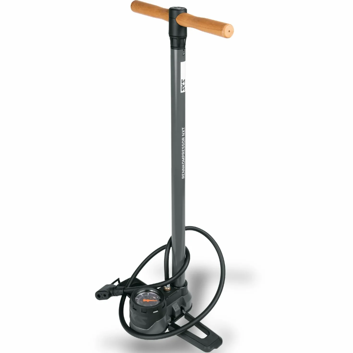 SKS Germany Compresor de Carreras NXT/NXT Digi Bomba de pie (Bomba de Aire para Todos los Tipos de válvulas, manómetro de precisión, Tubo de Metal, pie de Metal, Mango de Madera, presión máxima: 16