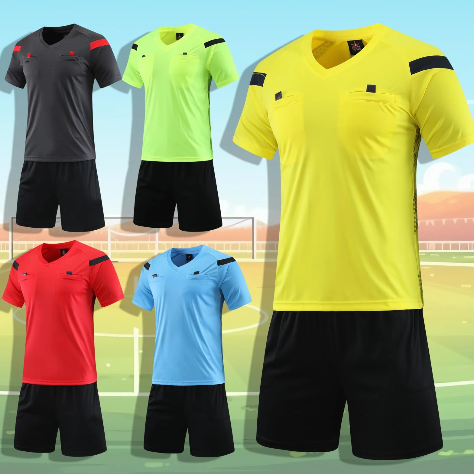 Fútbol Uniformes Árbitro Adolescentes Mens, Fútbol Árbitro Jersey Set Árbitro Ropa Uniforme Camisa Pantalones cortos
