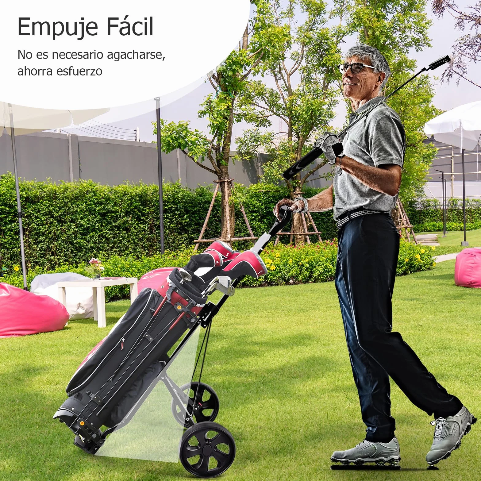GOPLUS Carrito de Golf Plegable con 2 Ruedas, 67 x 142 x 112 cm