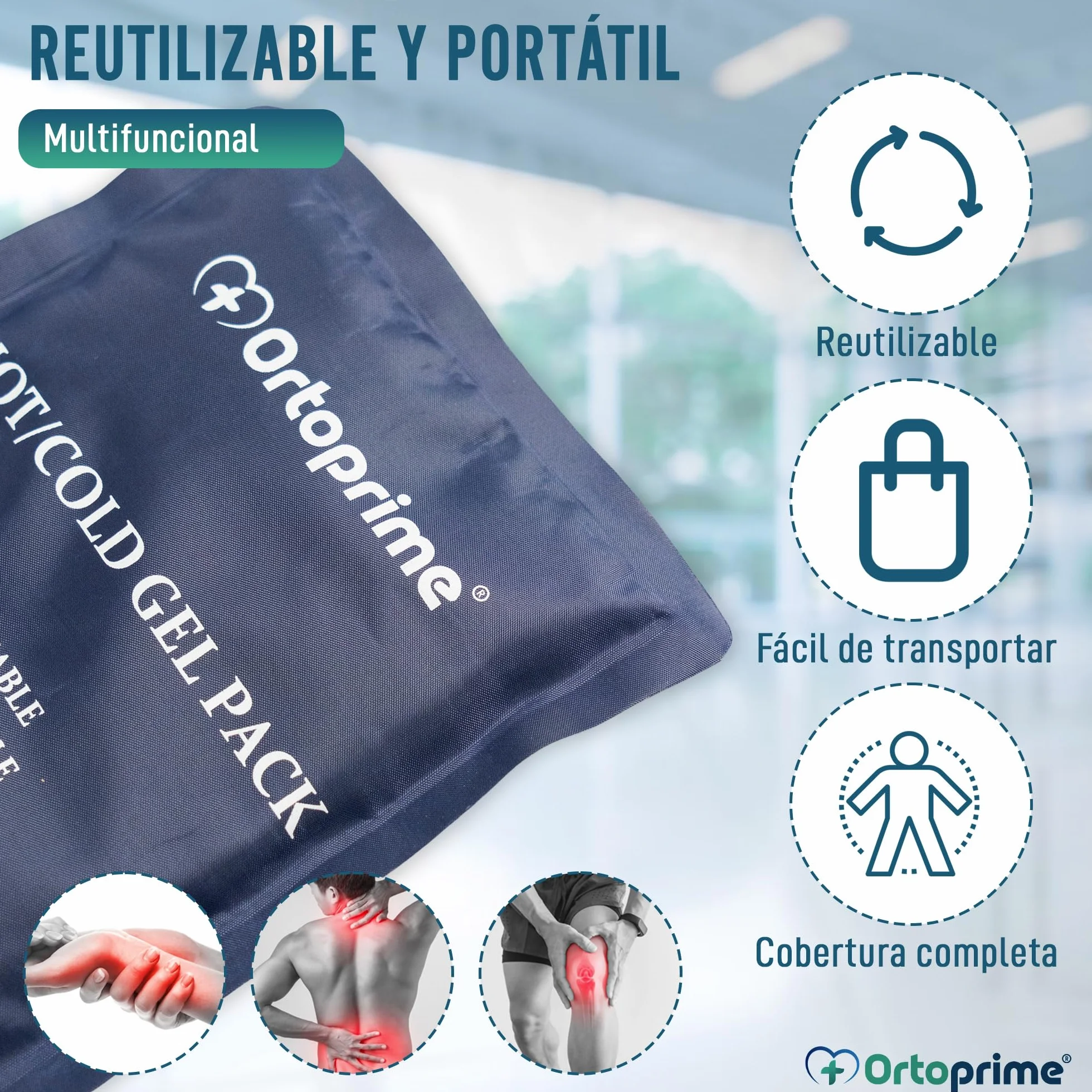OrtoPrime Bolsas de Gel Frío y Calor Reutilizable 26x15cm para Lesiones con Funda Protectora