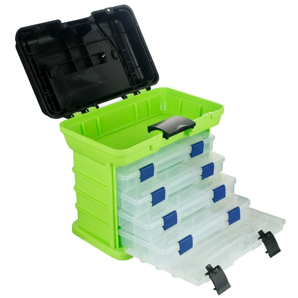 Caja de aparejos de pesca portátil de 4 capas con asa plegable para asiento, organizador de ABS con cerradura para señuelo, herramientas de equipo para señuelo, color naranja