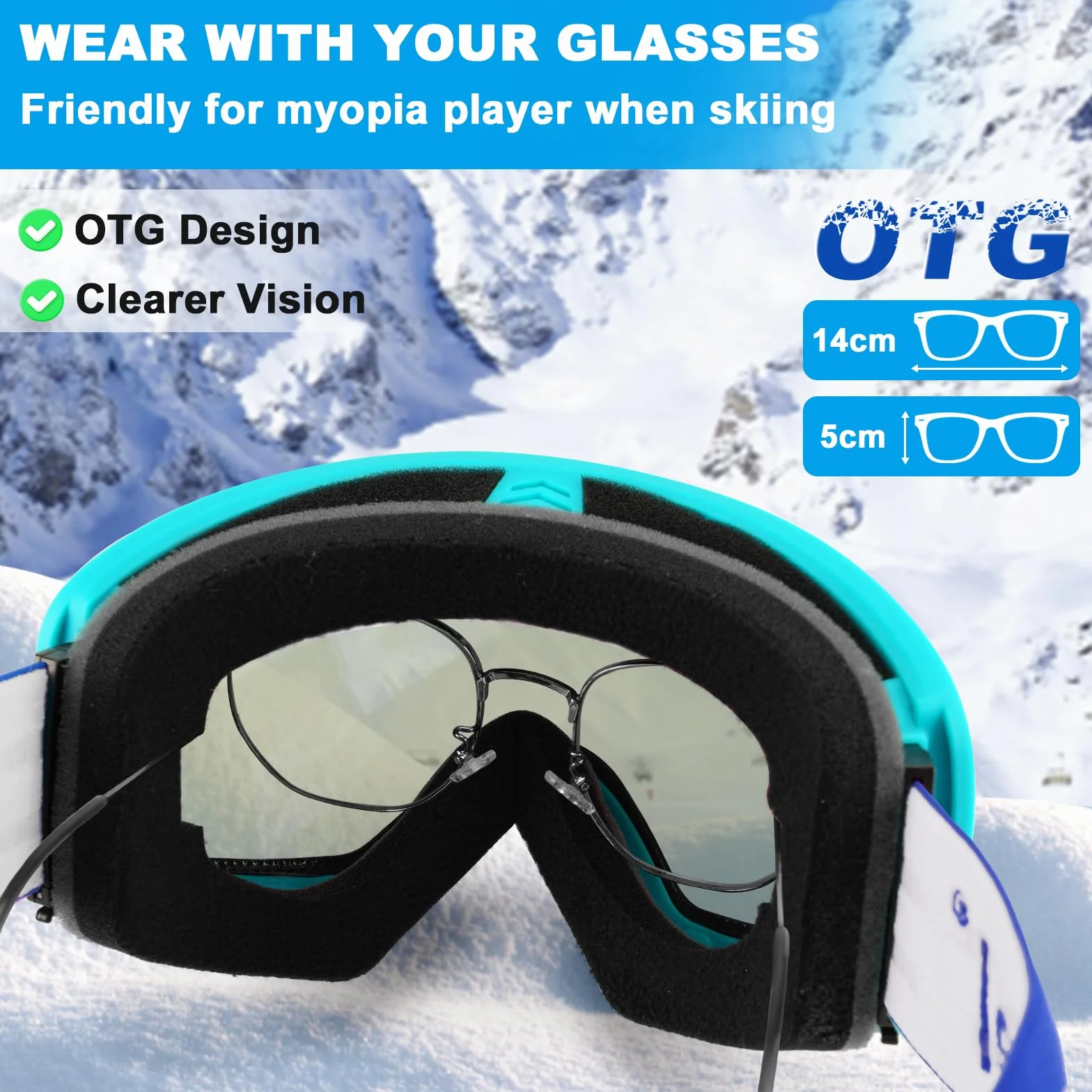 Gafas de Esquí Trusiel OTG Ajustable Anti-Niebla Protección UV Hombre Mujer Casco Snowboard