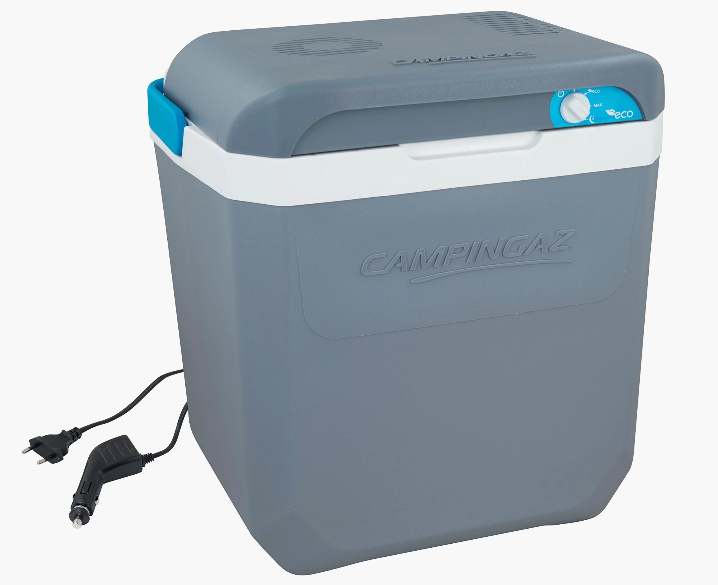 CAMPINGAZ Powerbox Plus 28L Enfriador termoeléctrico 12V y 230V para 8 Botellas de 1,5L para Coche y Camping, con protección UV, Capacidad de 28 litros Azul
