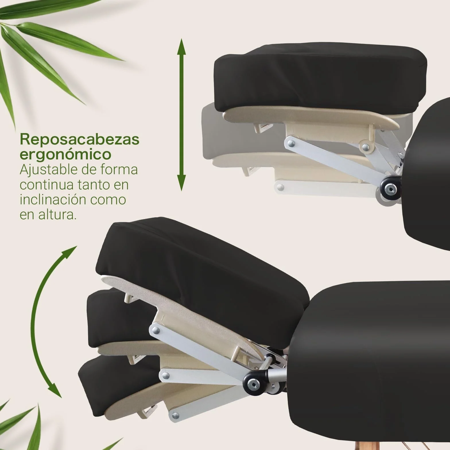 MASSUNDA Camilla Masaje Móvil Confort Deluxe Regulable en Altura Madera Maciza con Reposacabezas Ergonómico Negro