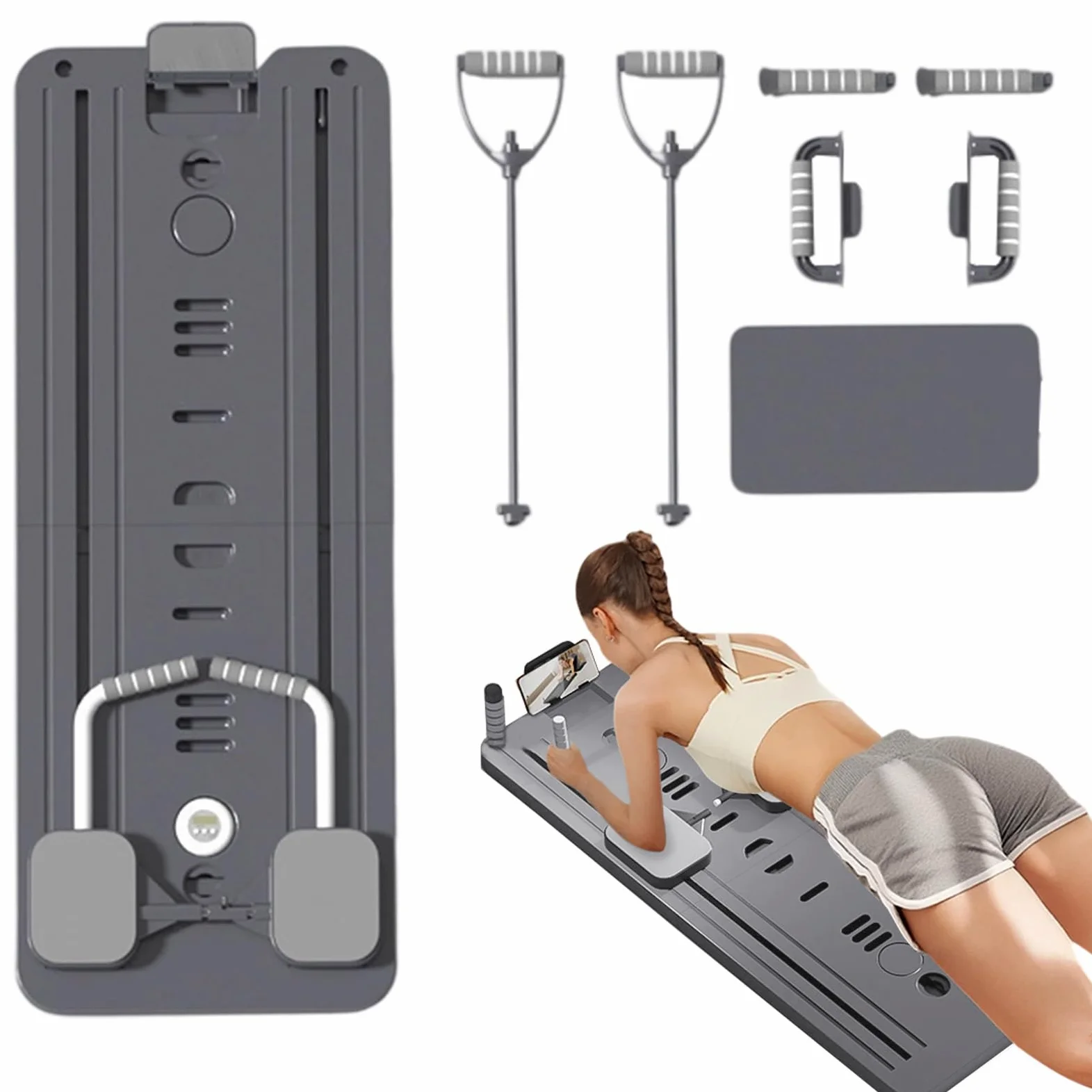 Bandeja de Pilates Máquina Fitness Abdominal y Reforma Pilates,Accesorios Plegables con Bandas Elásticas Equipo de Entrenamiento para Ejercicios Corporales
