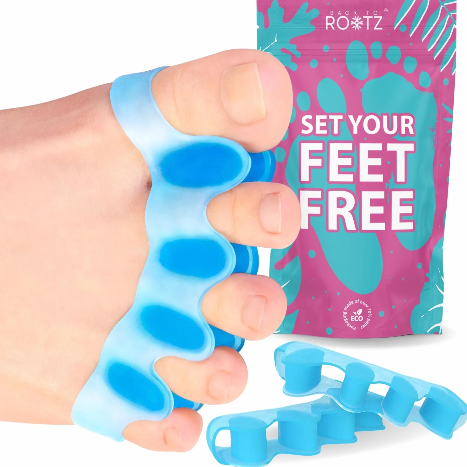 Rootz Separadores de Dedos de los Pies Corrector de Juanetes 2 Piezas Silicona Azul