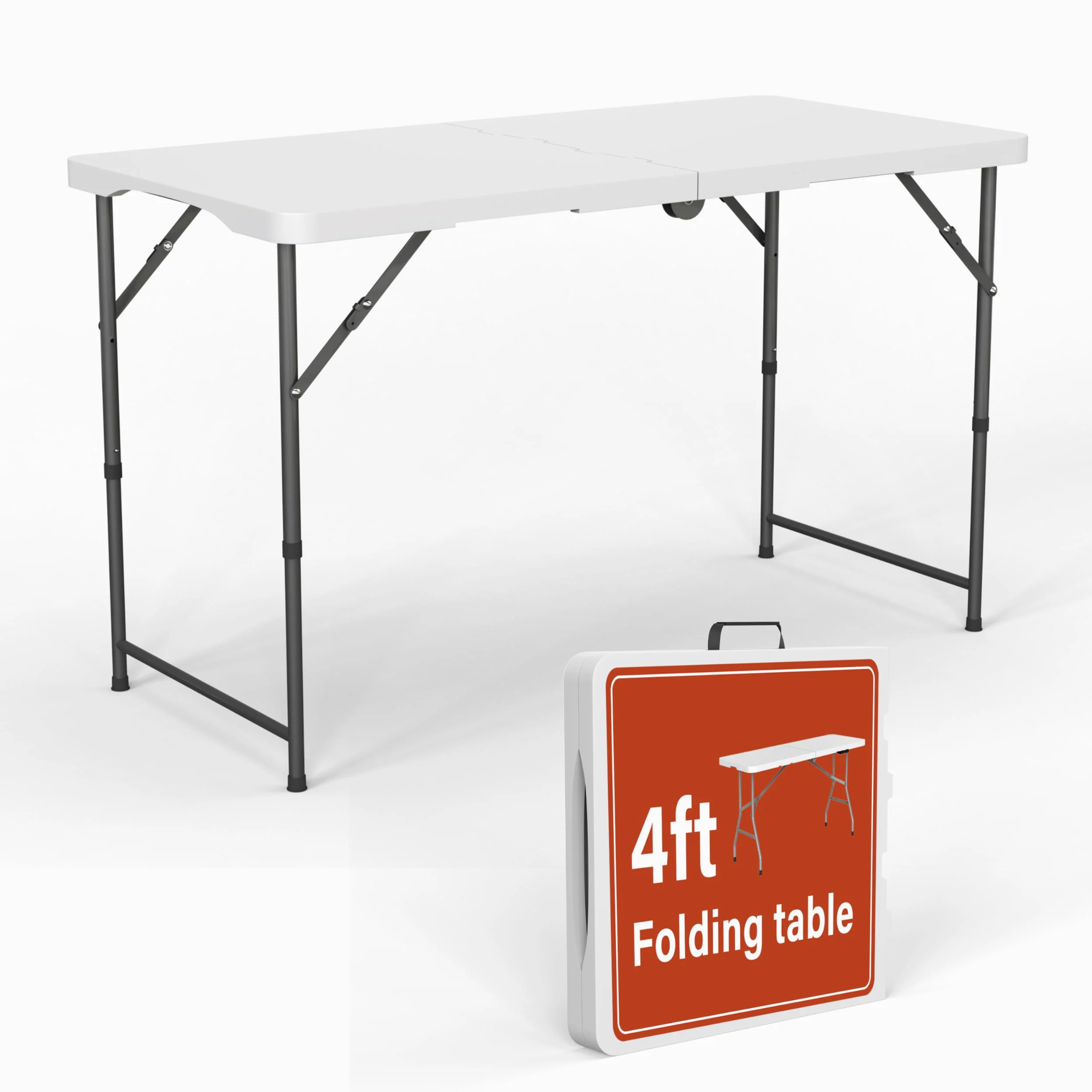 Mesa plegable rectangular de 1,22 m con patas ajustables para picnic al aire libre, mesa plegable portátil para camping, fiestas, jardín, barbacoa, playa, uso interior y exterior, catering de fiestas