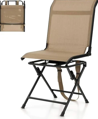 Silla de caza giratoria, silla plegable de camping con respaldo ergonómico, correa para el hombro y almohadillas antideslizantes, asiento ciego portátil y ligero