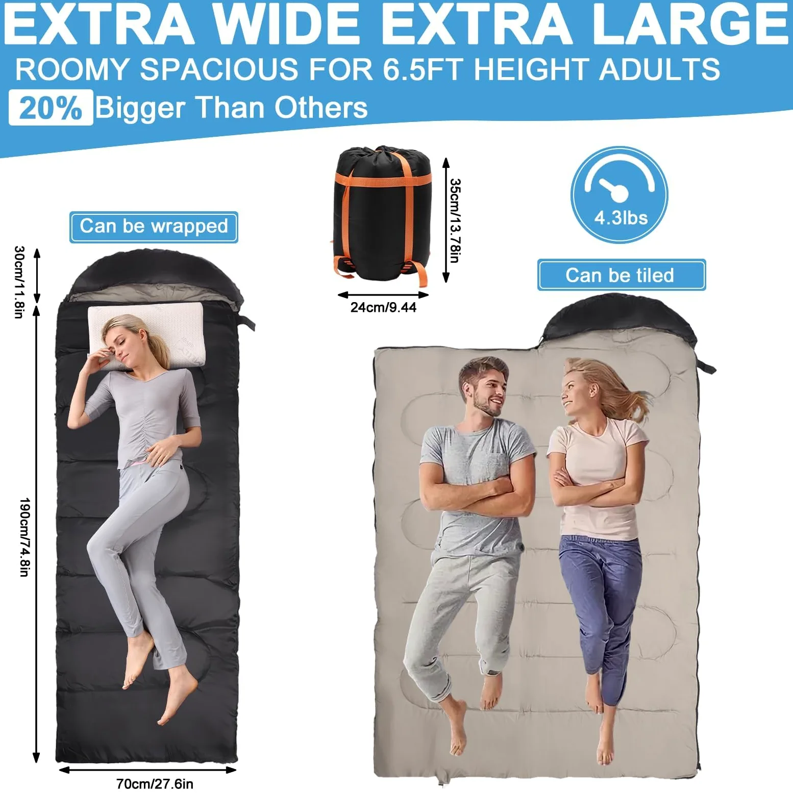 Saco de dormir con calefacción, almohadilla térmica eléctrica con 3 niveles de calefacción ajustables, almohadillas de calefacción alimentadas por USB, capucha ajustable, saco de dormir de camping de