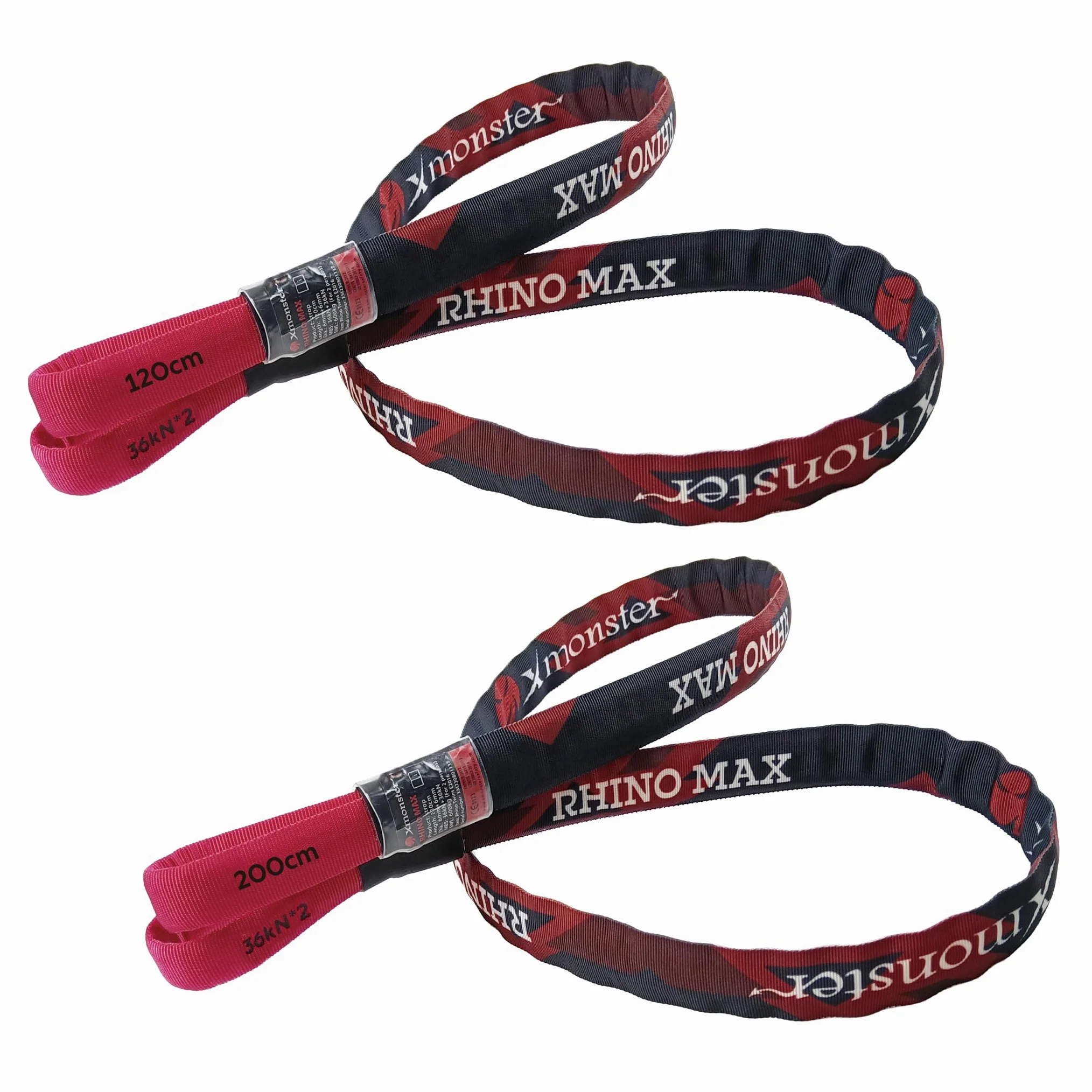 Xmonster Rhino Max - Eslinga de anclaje de doble núcleo de alta resistencia, 36 kN + 36 kN, ligera, resistente al desgaste (1,2 m y 2 m)