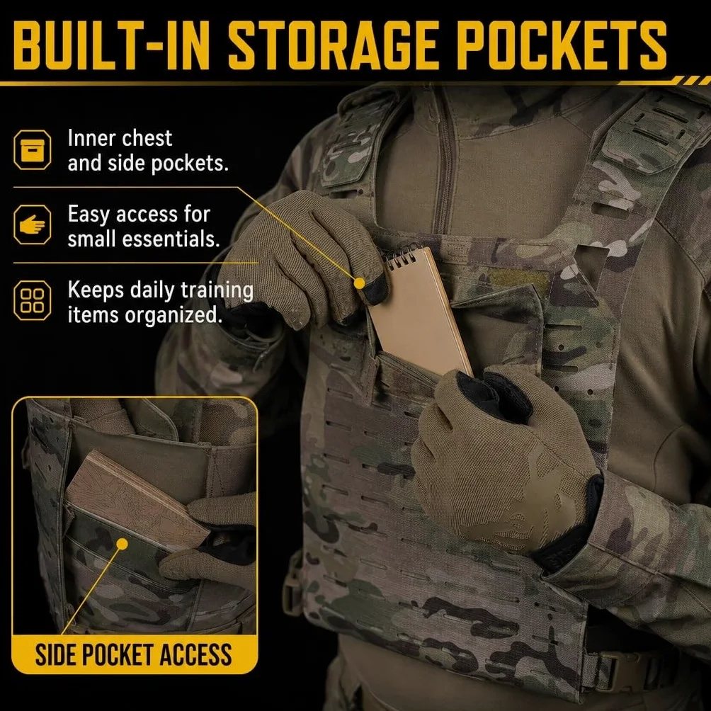 Chaleco Táctico SF V2 Molle Ligero Ajustable Con Bolsa De Almacenamiento Y Asa Rescate, Compacto For Exteriores