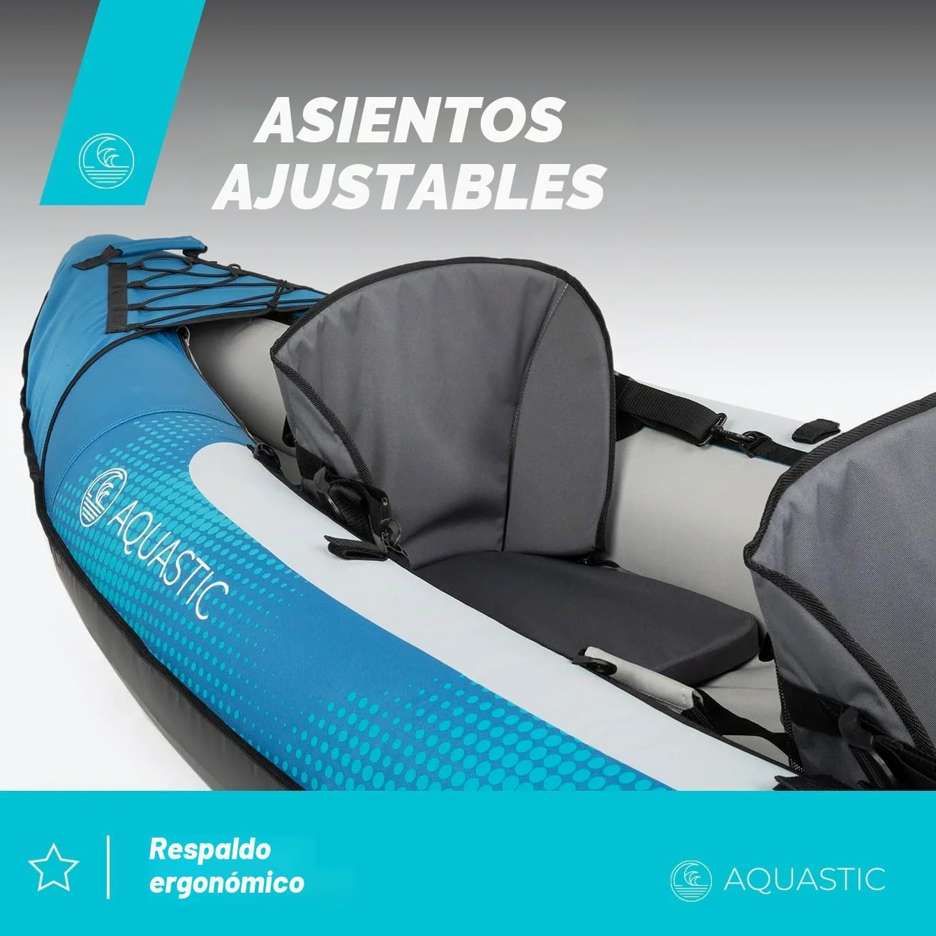 AQUASTIC Kayak DELF 11'0" Kayak Hinchable para 2 Personas con Dos Asientos Bomba Quilla Central y Funda Azul Kayak con Dimensiones 335x96 cm Ideal para Rafting y Excursiones Material PVC Resistente