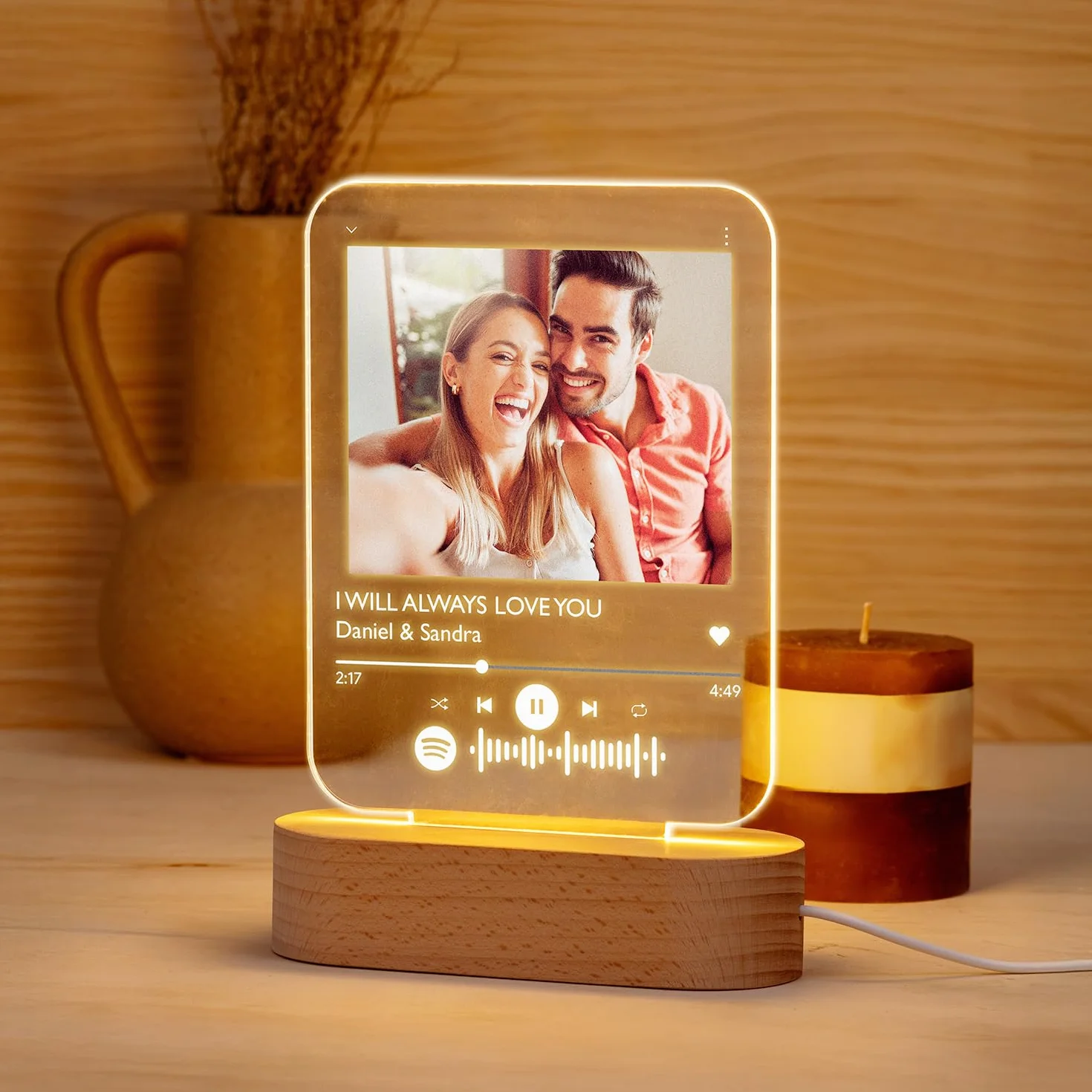 Lámpara Spotify Personalizada con Foto y Código Escaneable - Regalo Original para Parejas