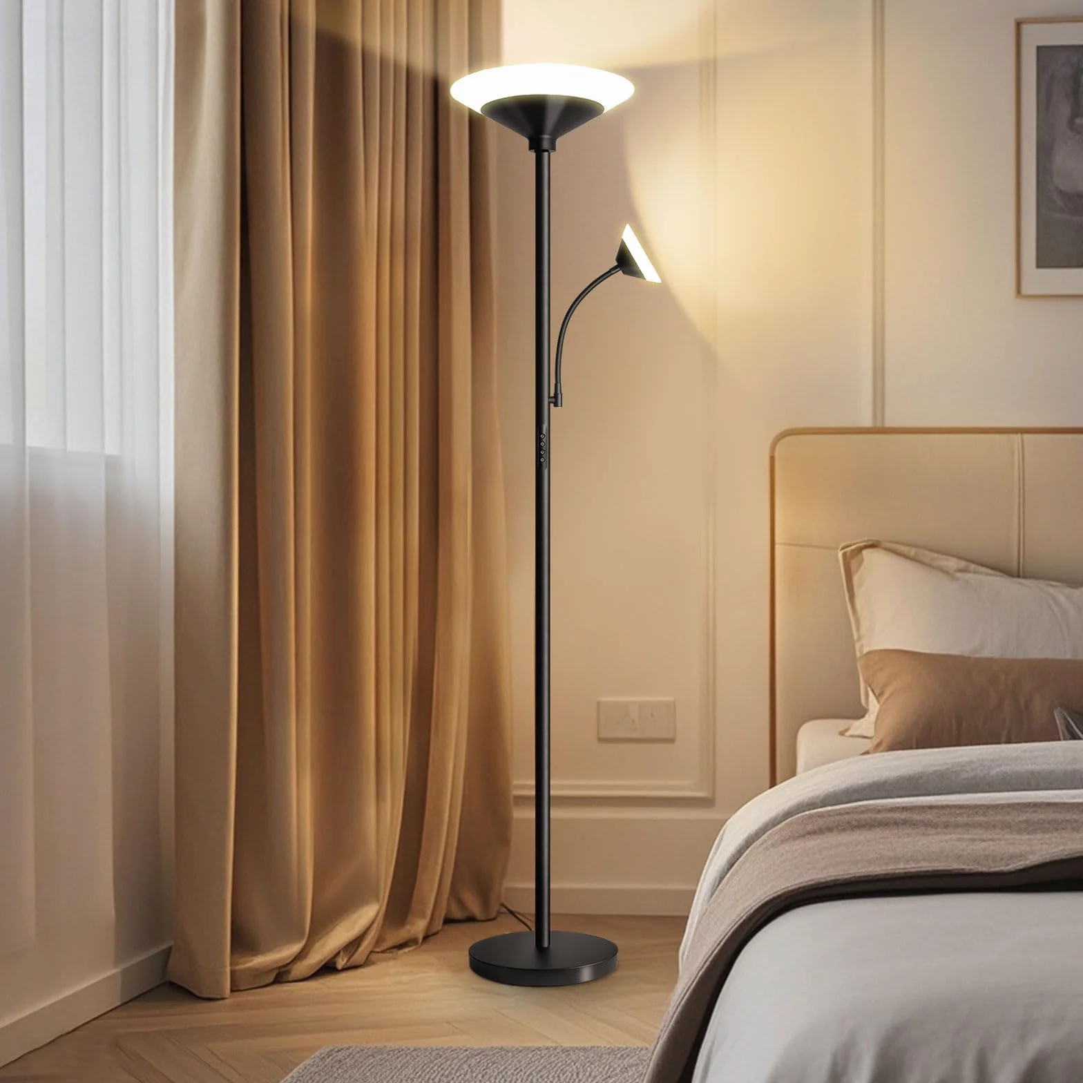 BBHome Lámpara de Pie LED 27W Regulable con Lámpara de Lectura 6W Mando a Distancia Táctil