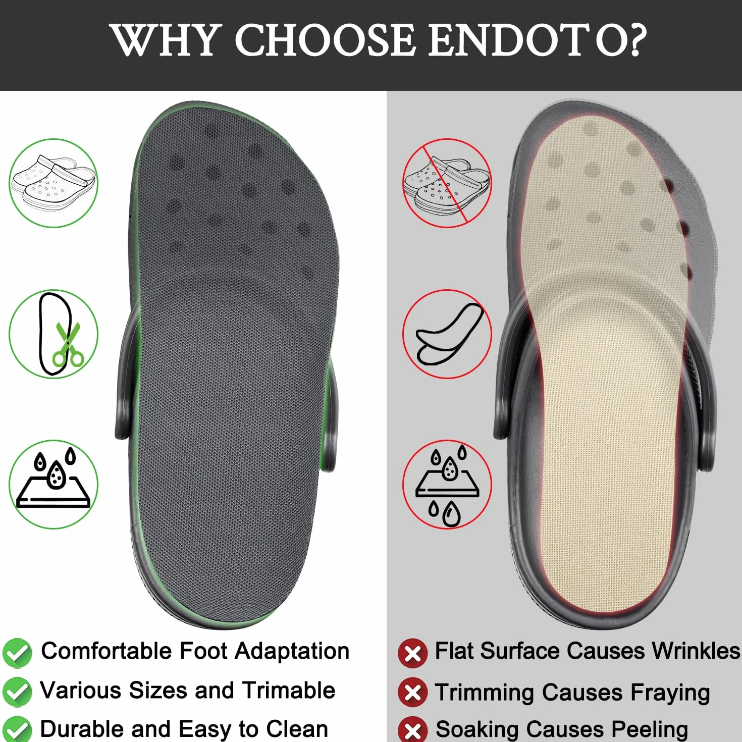 Endoto Plantillas para Crocs Classic Clog Barefoot Extra Anchas 37-38 EU