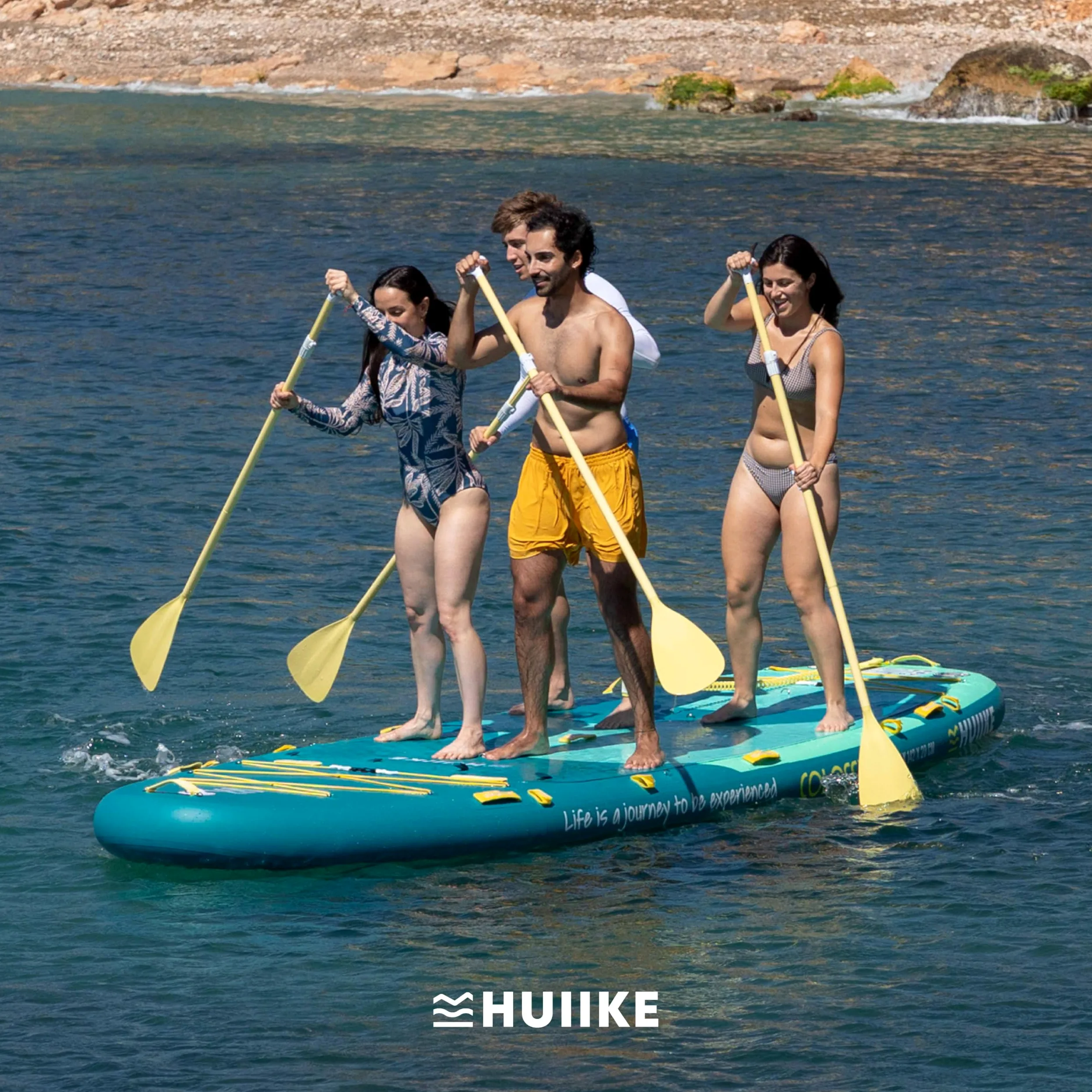 HUIIKE Tabla Paddle Surf Hinchable XXL 15' 4 Personas 480 kg con Accesorios | SUP Gigante con 4 Remos, 2 Infladores, 5 Quillas, Leash y Macuto. Stand Up Paddle Board Gran Estabilidad y Resistencia